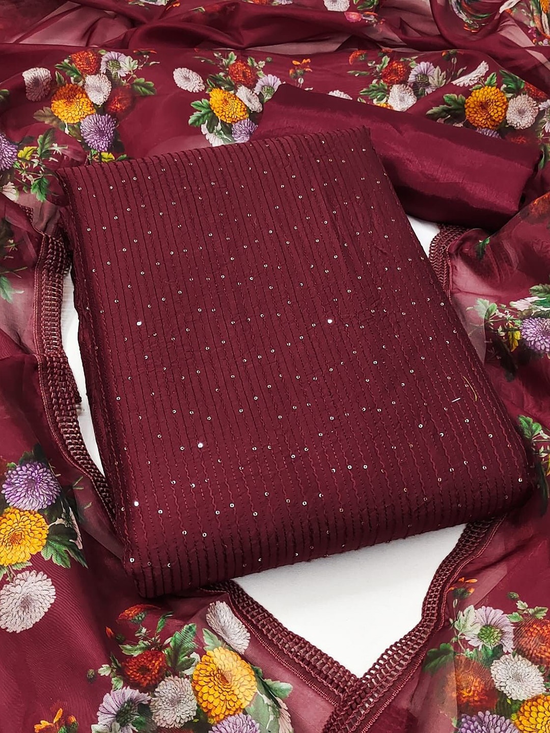 

mimi design Unstitched Dress Material, Maroon