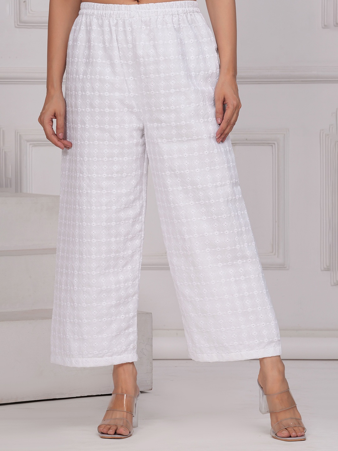 

Nayo Women Cotton Ethnic Palazzos, White