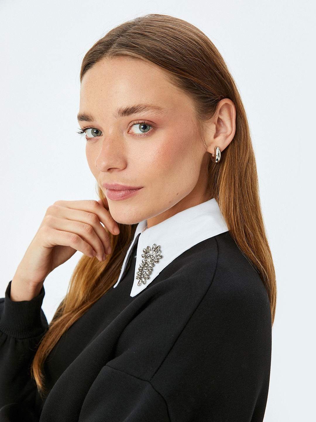 

Koton Women Mandarin Collar Pullover Sweatshirt, Black