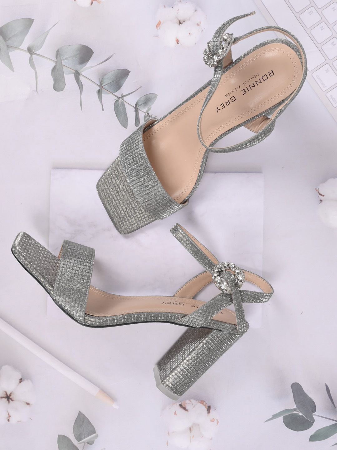 

Ronnie Grey Women Embellished Open Toe Block Heel Sandals
