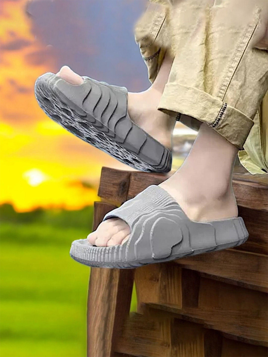 

KAPYANSH Men Rubber Sliders Flip Flops, Grey