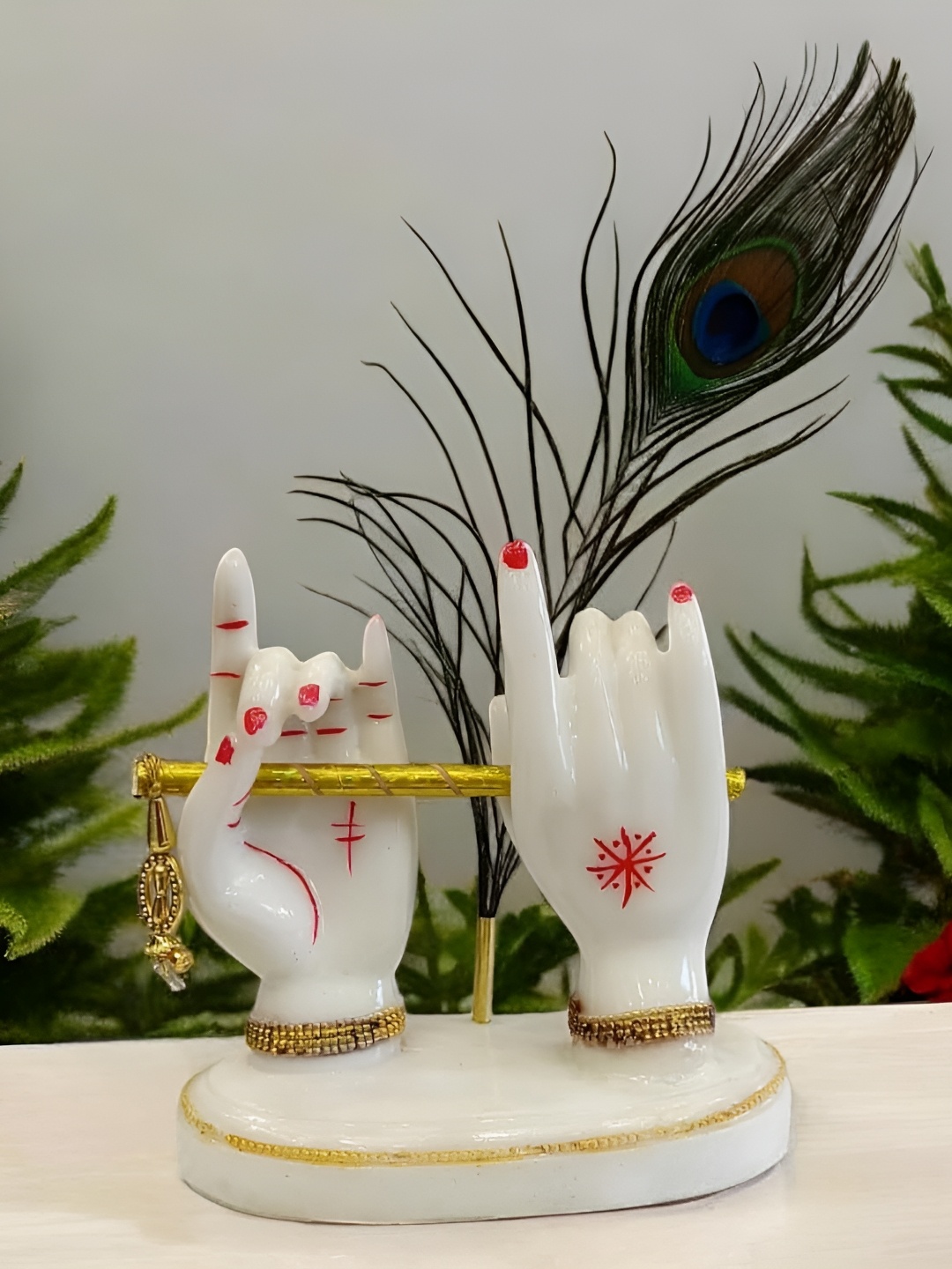 

NAYRA HANDICRAFTS White Religious Krishna Ji Hands with Flute Figurine Showpiece