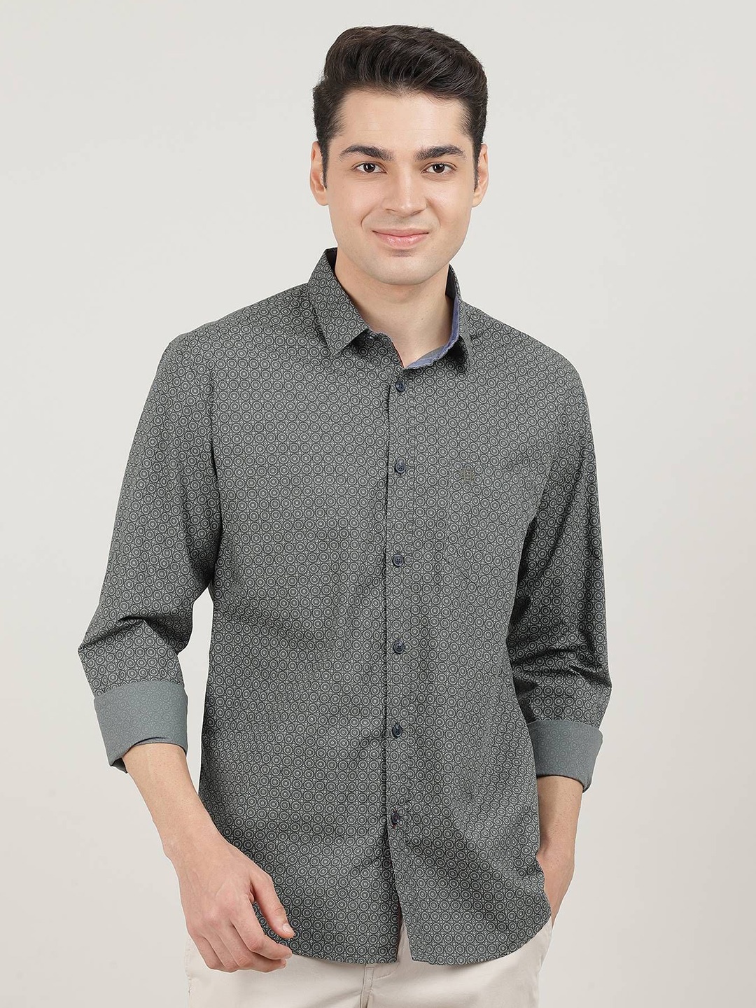 

DRAGON HILL Men Classic Slim Fit Opaque Printed Casual Shirt, Grey