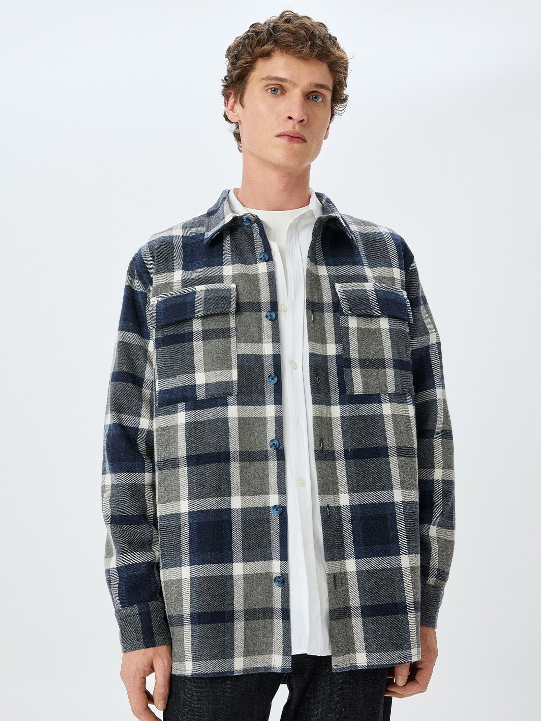 

Koton Men Tartan Checks Opaque Checked Casual Shirt, Navy blue
