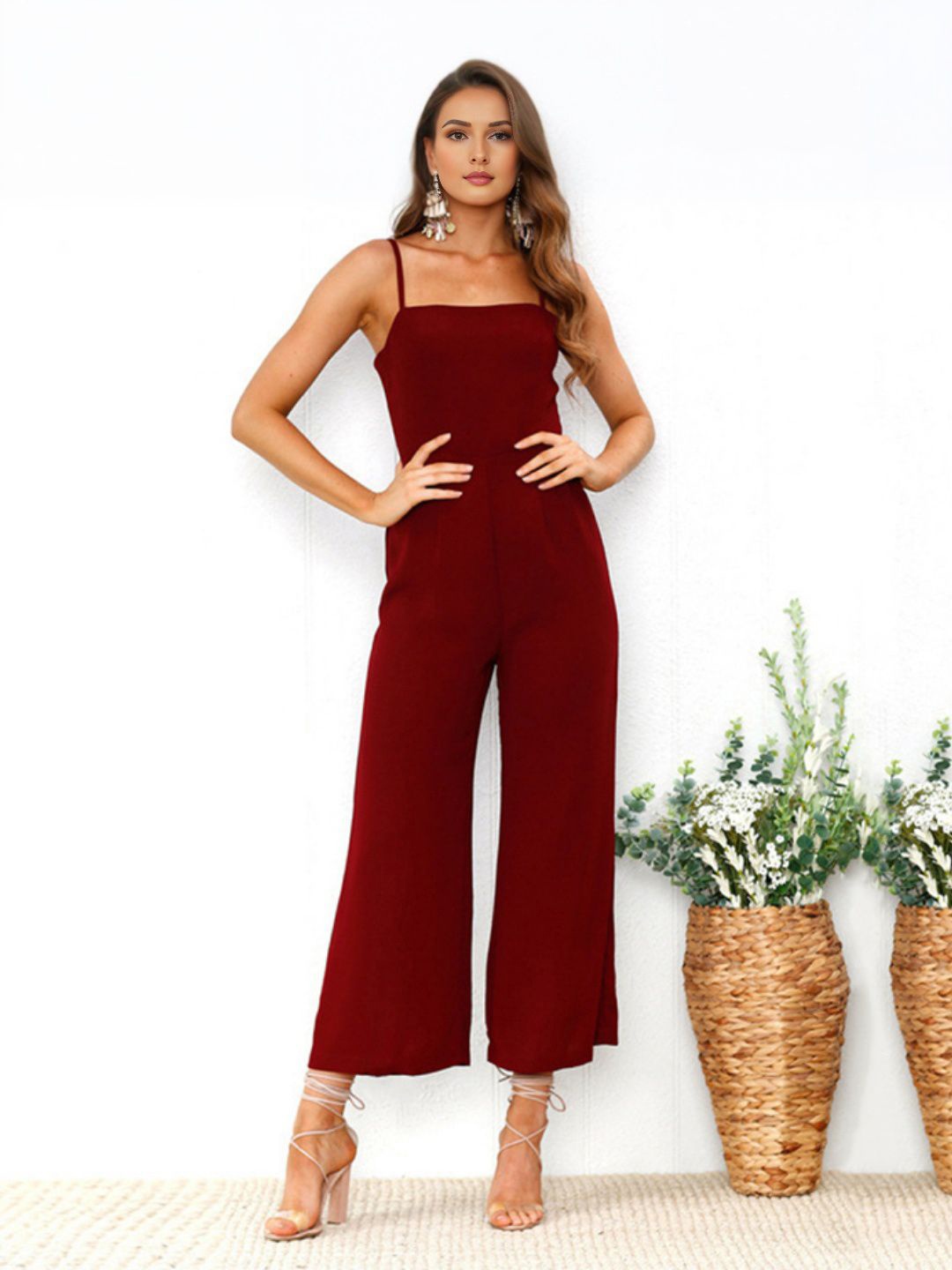 

StyleCast Women Shoulder Straps Basic Jumpsuit, Burgundy