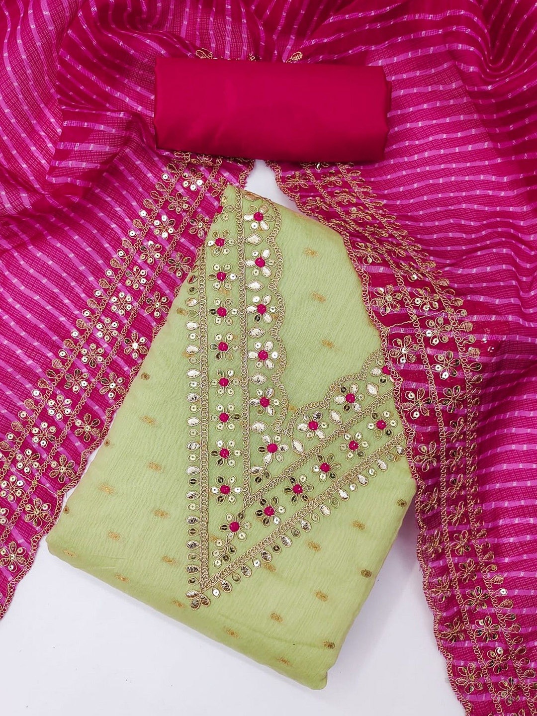 

ZEEPKART Unstitched Dress Material, Green