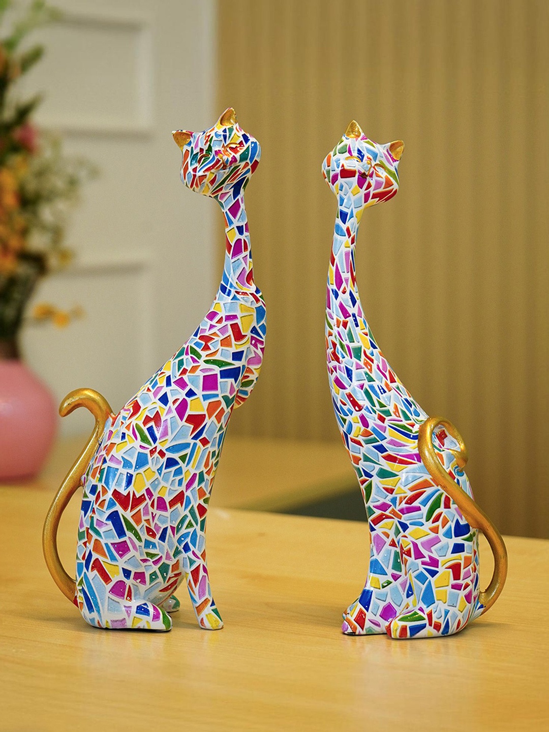 

Ekhasa 2 Pcs Abstract Art Modern Cats Figurine Showpiece, Blue