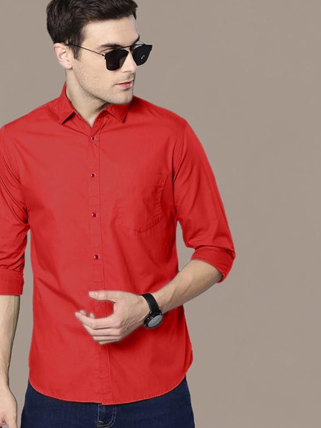 

ADWYN PETER Men Classic Spread Collar Solid Cotton Casual Shirt, Red