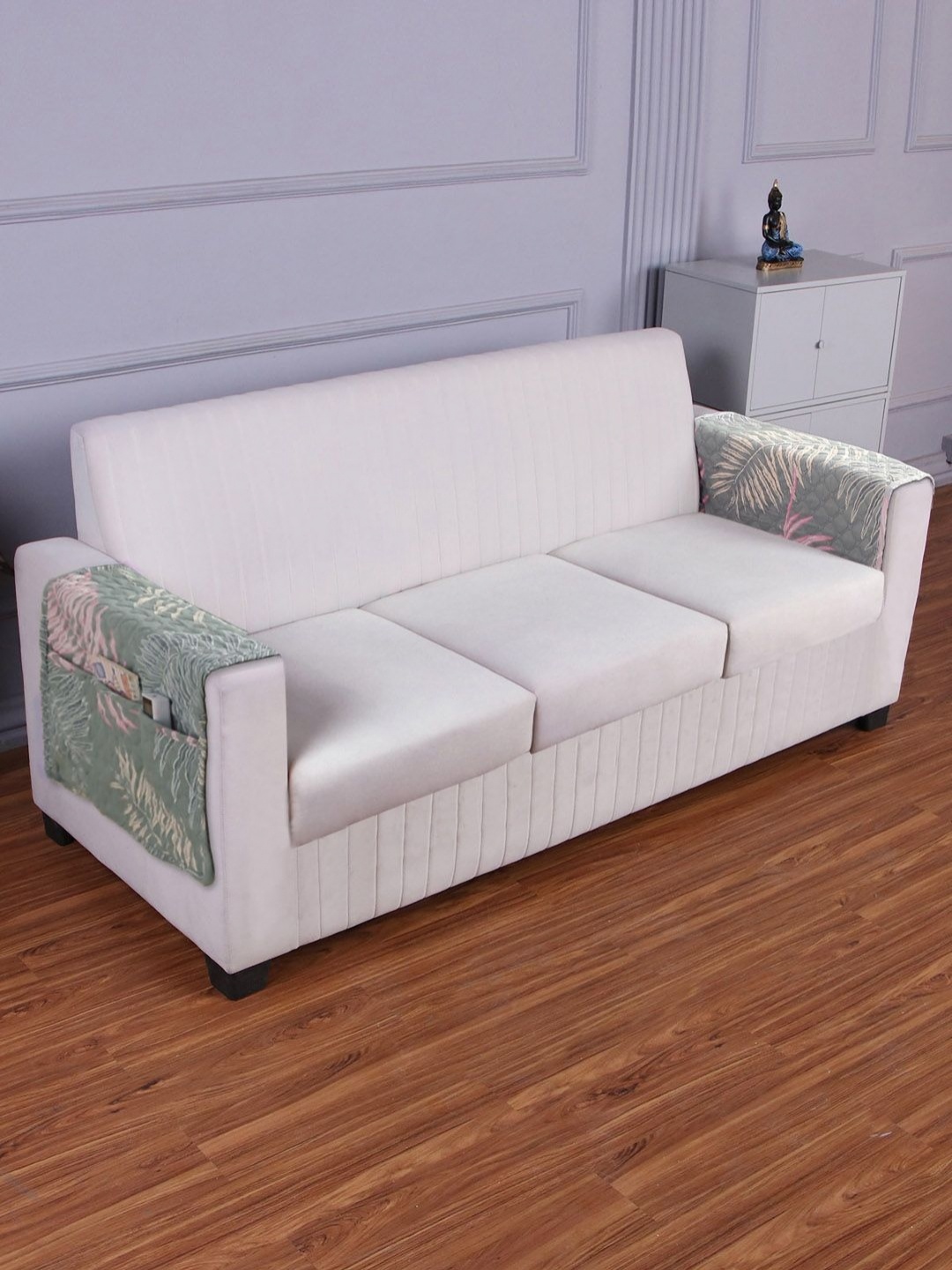 

HOKIPO Green & Beige Printed Polyester 2 Piece Sofa Armrest Cover with Pockets