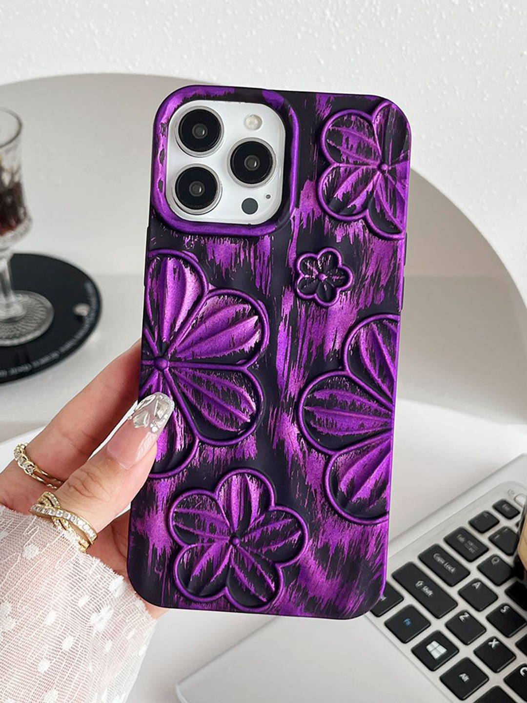 

Luxury Kase Floral Printed iPhone 14 Pro Max Back Case Mobile Accessories, Purple