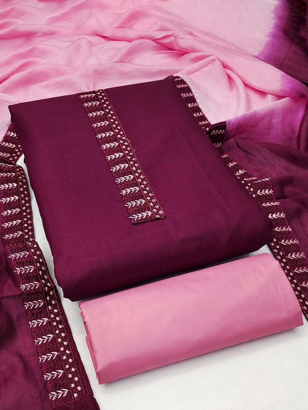 

mimi design Unstitched Dress Material, Maroon