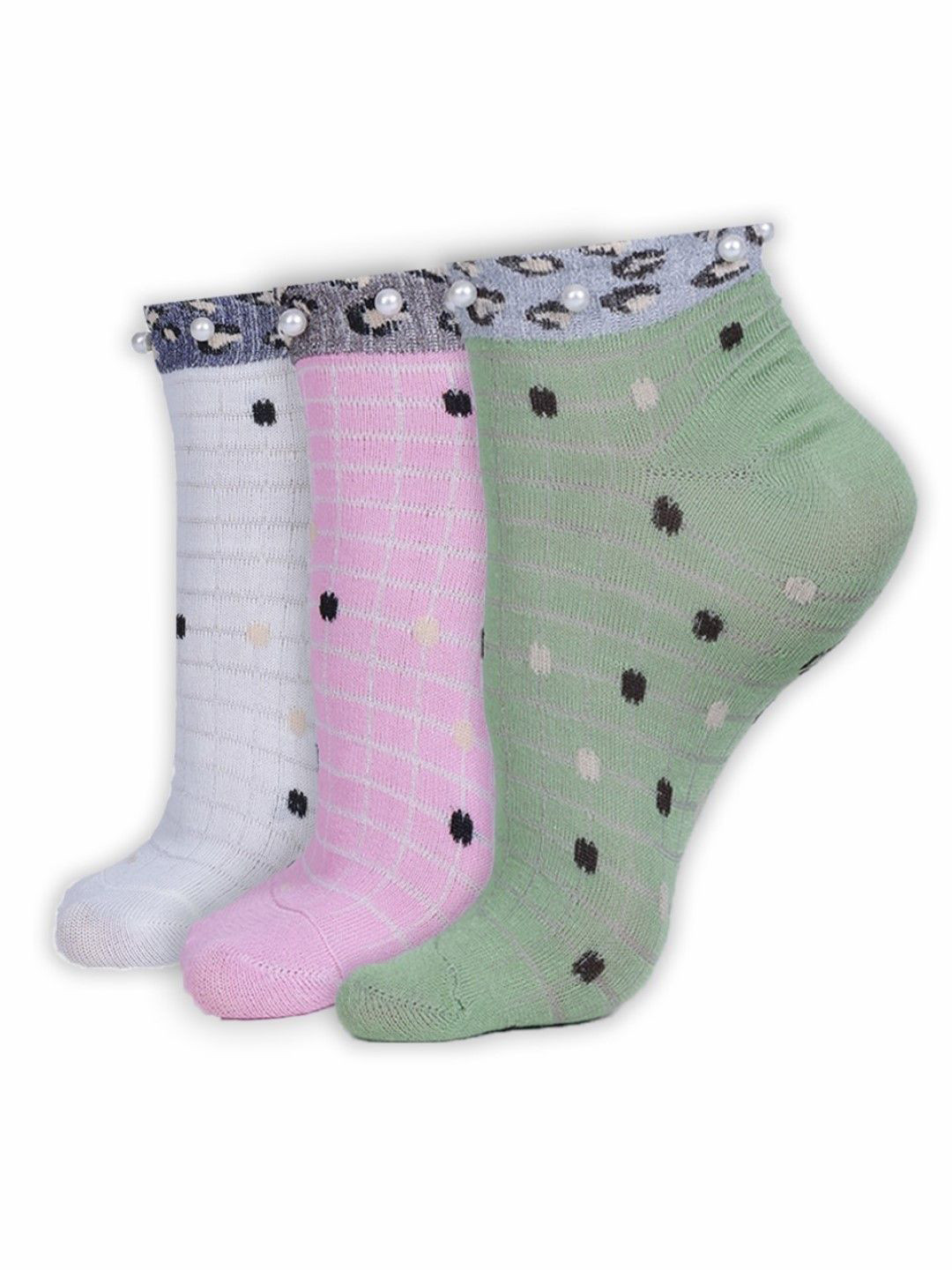 

Dollar Women Pack Of 3 Patterned Ankle Length Cotton Socks, White