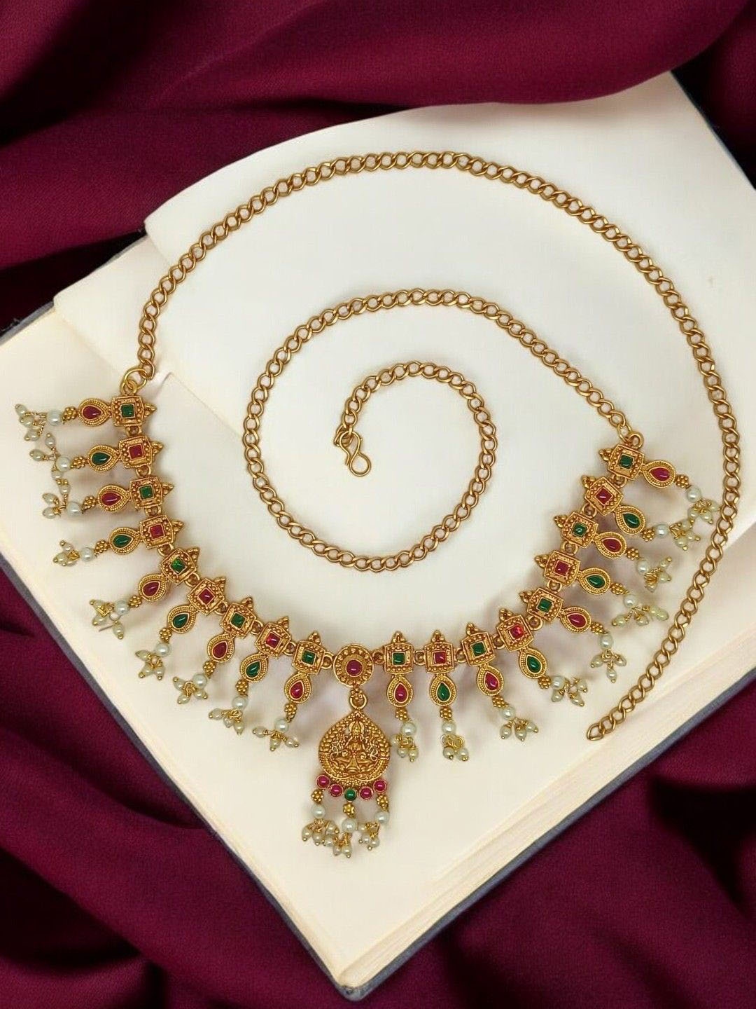 

FEMMIBELLA Artificial Stones Studded Waist Chain Saree Accessories, Gold