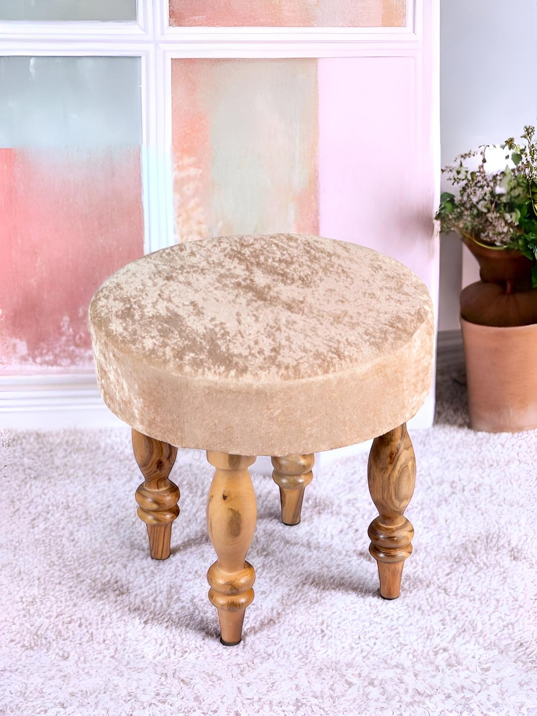 

Ikiriya Beige Round Wooden Stool with Upholstery