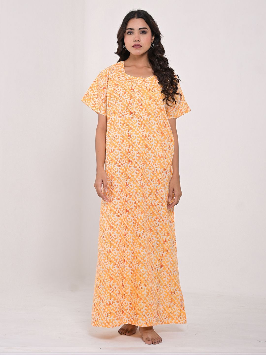 

Apratim Women Floral Printed Everyday Maxi Pure Cotton Nightdress, Yellow