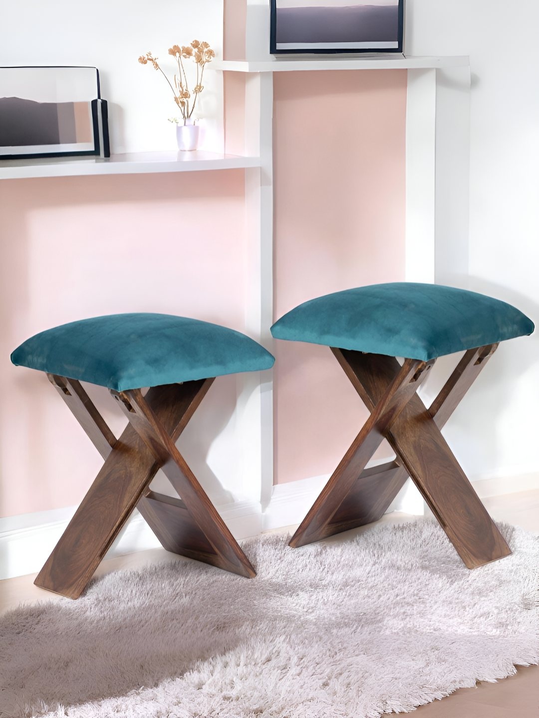 

Ikiriya Set of 2 Foldable Stools with Turquoise Sea Velvet Upholstery, Turquoise blue