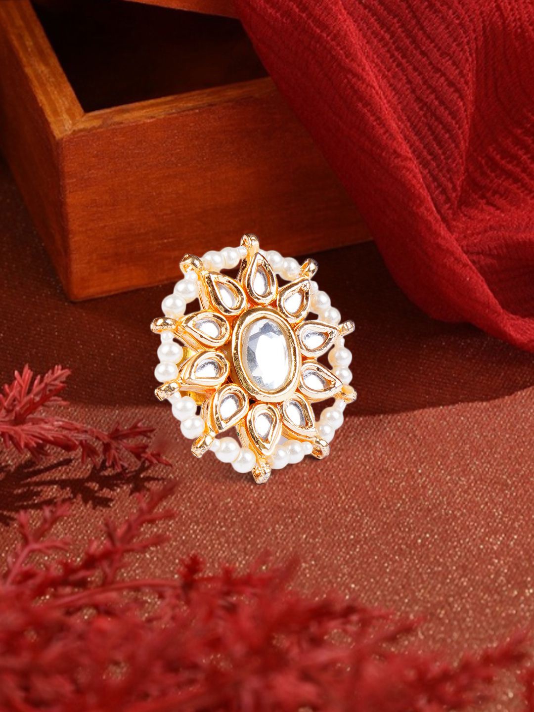 

Bamboo Tree Jewels Gold-Plated Kundan Adjustable Finger Ring