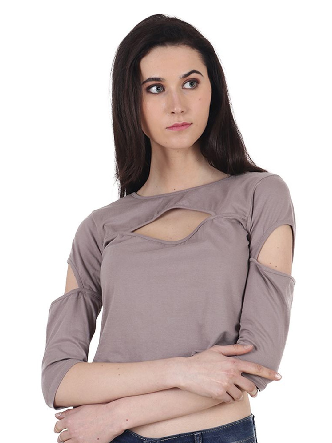 

BAESD Women Pure Cotton Crop Top, Beige