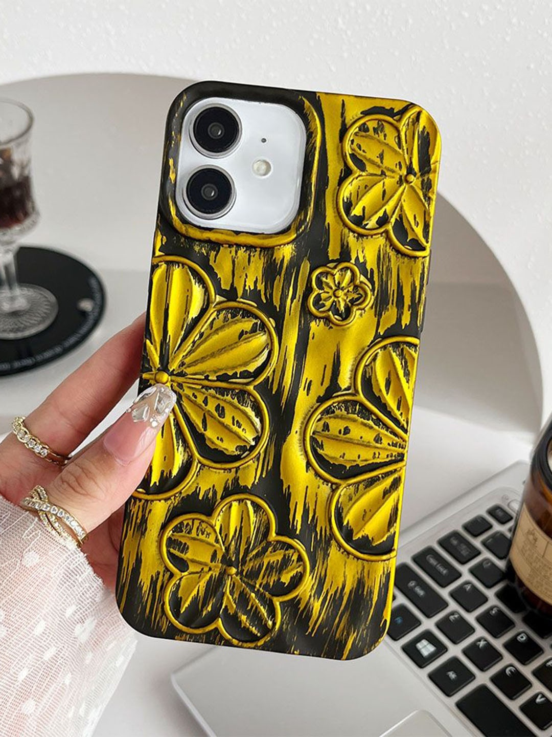 

Luxury Kase Floral Printed iPhone 11 Back Case Mobile Accessories, Yellow