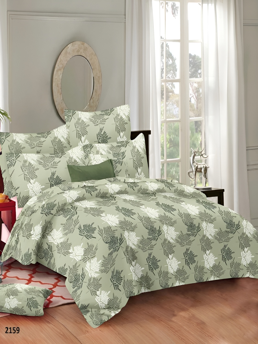 

Trance Home Linen Pure Cotton Printed King Rajai Cover/Blanket Cover/Quilt Cover with Zipper, Green