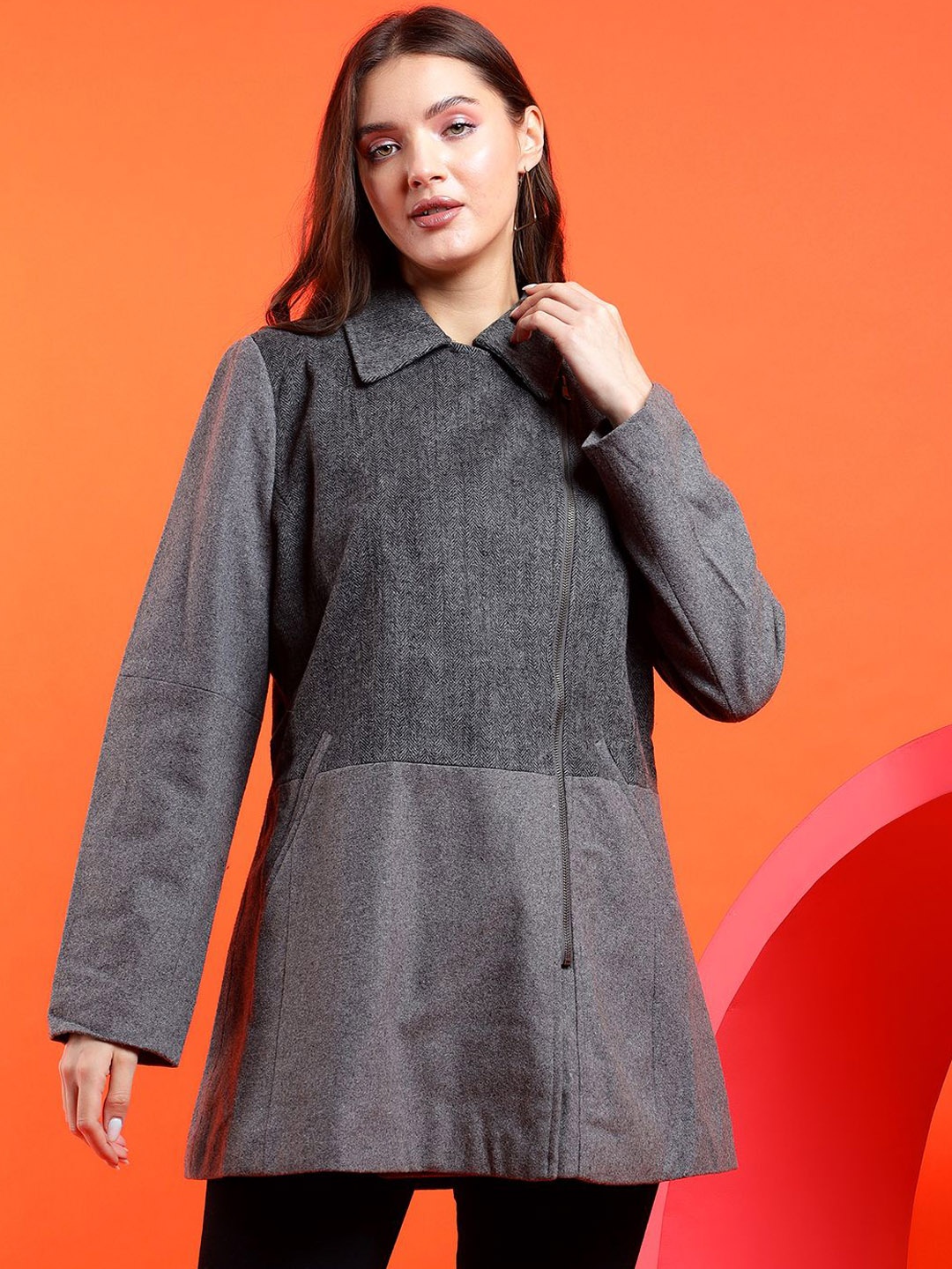 

Kotty Solid Notched Lapel Longline Overcoat, Grey
