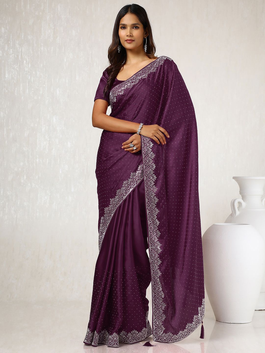 

Soch Embellished Beads and Stones Heavy Work Saree, Burgundy