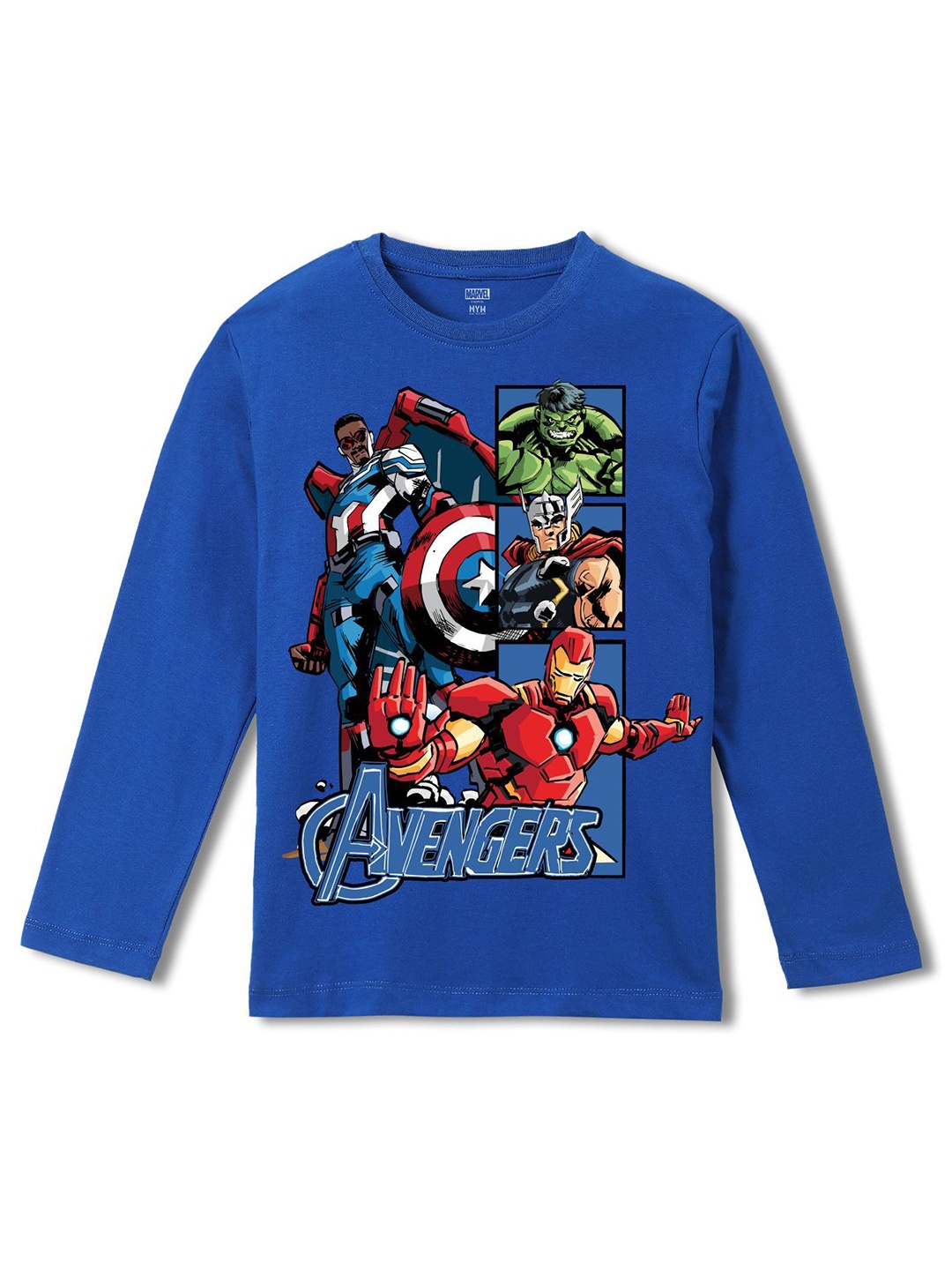 

Wear Your Mind Boys Avengers Printed Pure Cotton Applique T-shirt, Blue