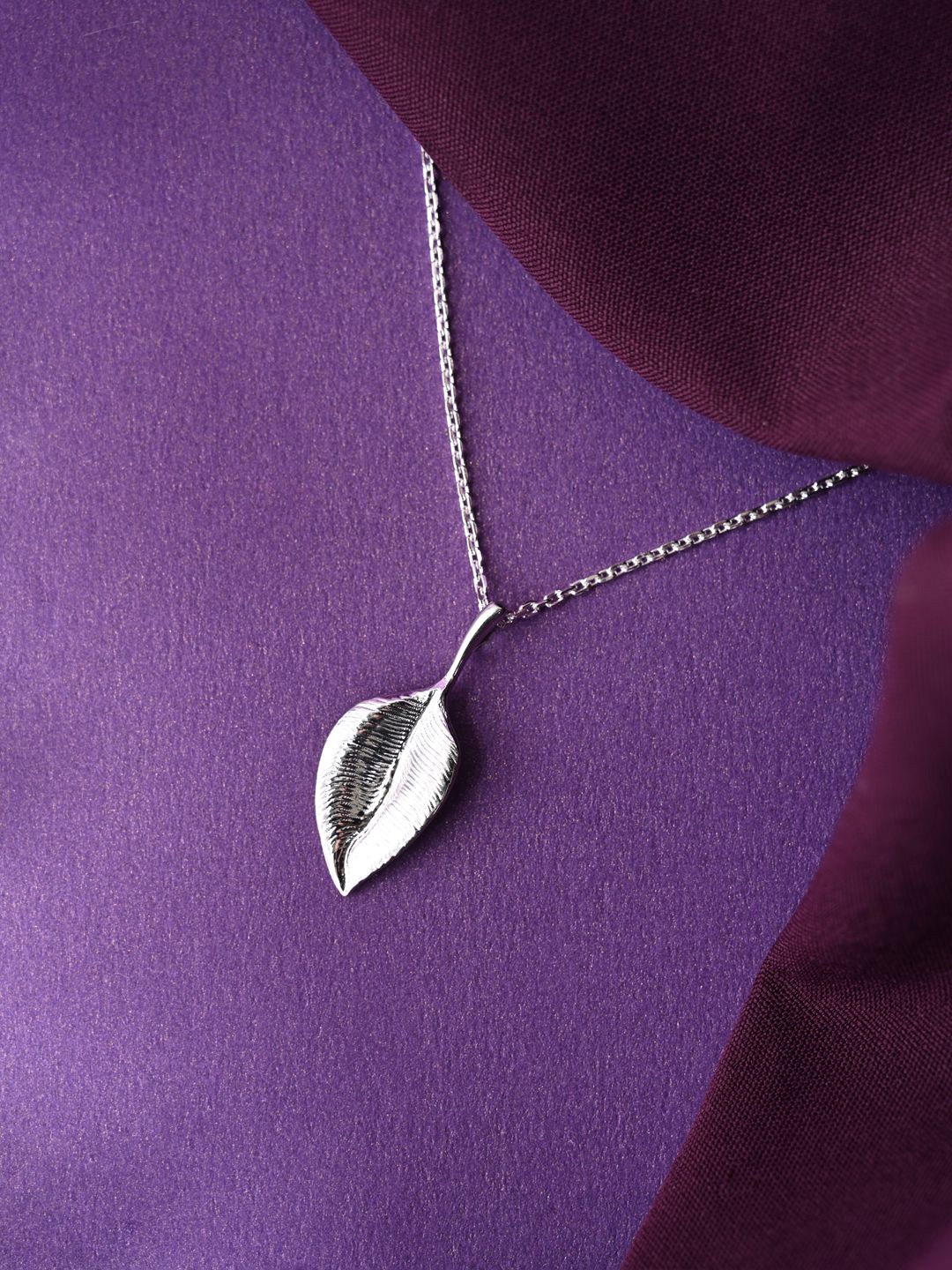 

Clara Rhodium-Plated Feather Shaped Pendants with Chains, Silver