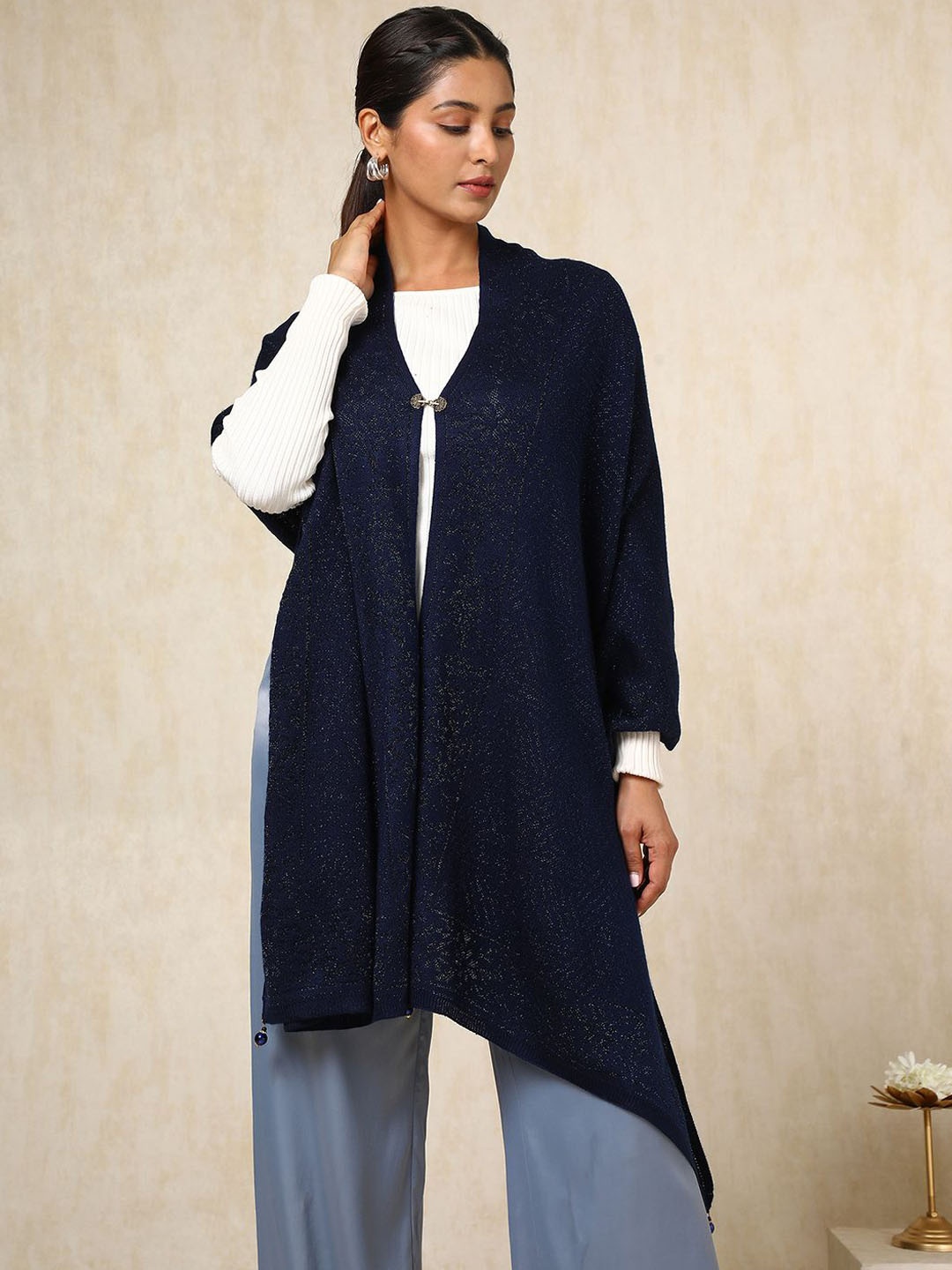 

Soch Women Woven Design Shawl, Navy blue