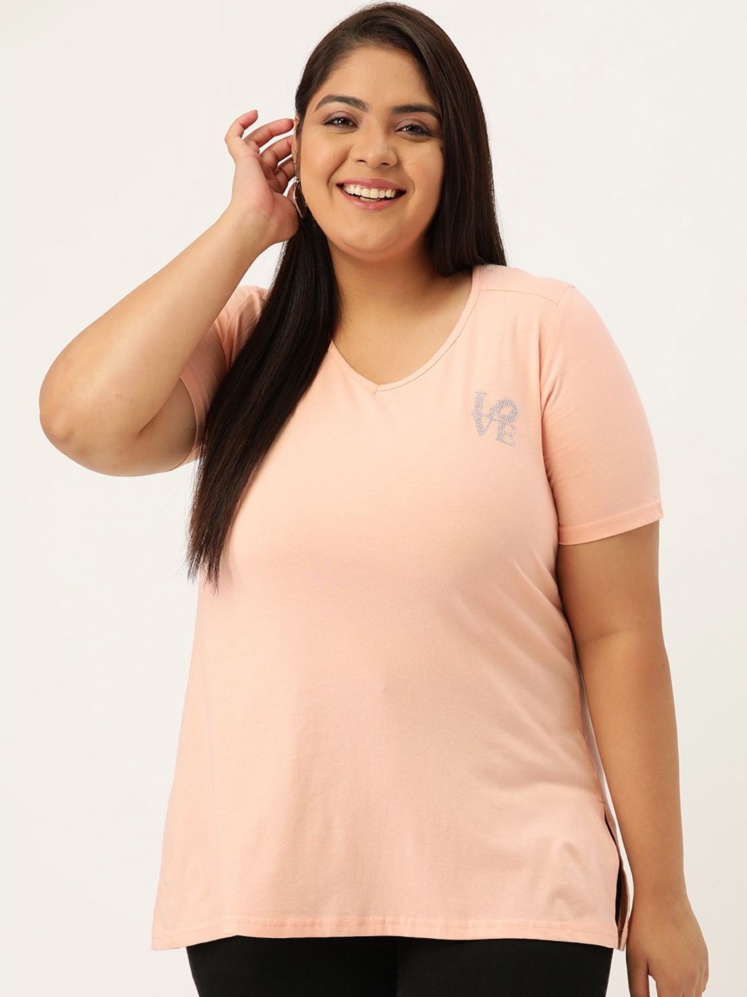 

theRebelinme Women V-Neck T-shirt, Peach