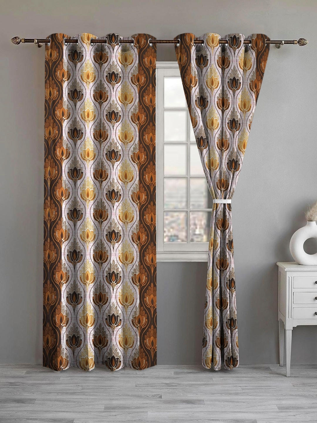 

Lunar Days Brown Set of 2 Floral Room Darkening Door Curtain