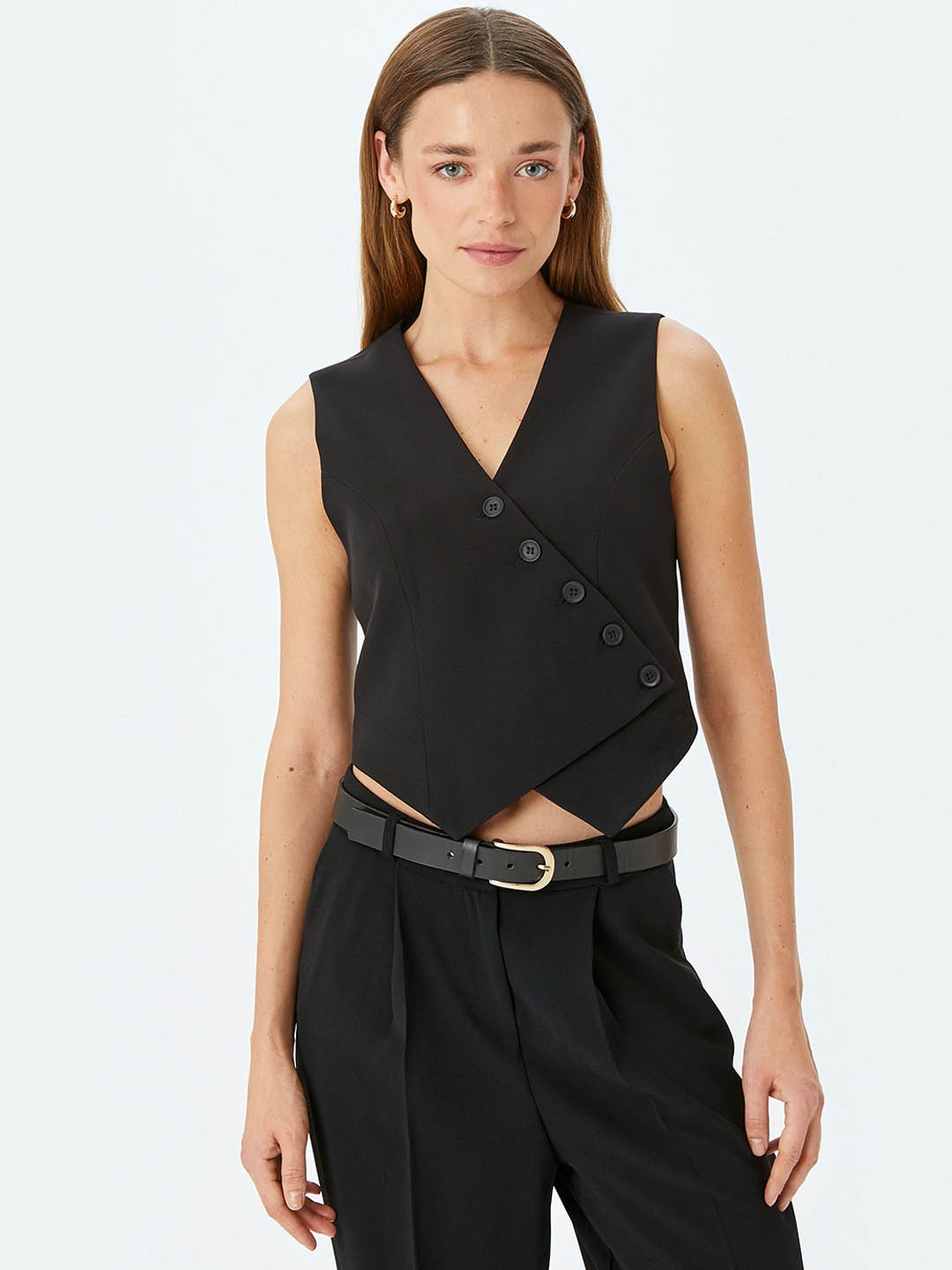 

Koton Striped V Neck Sleeveless Waistcoat, Black
