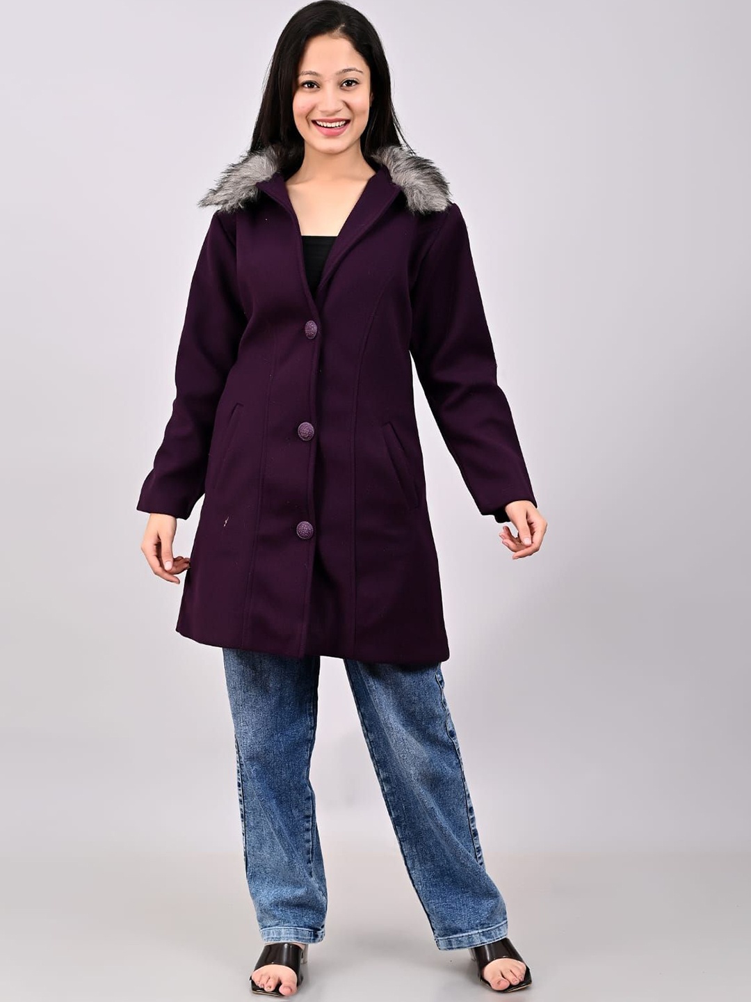 

FELLAMO Single-Breasted Overcoat, Purple