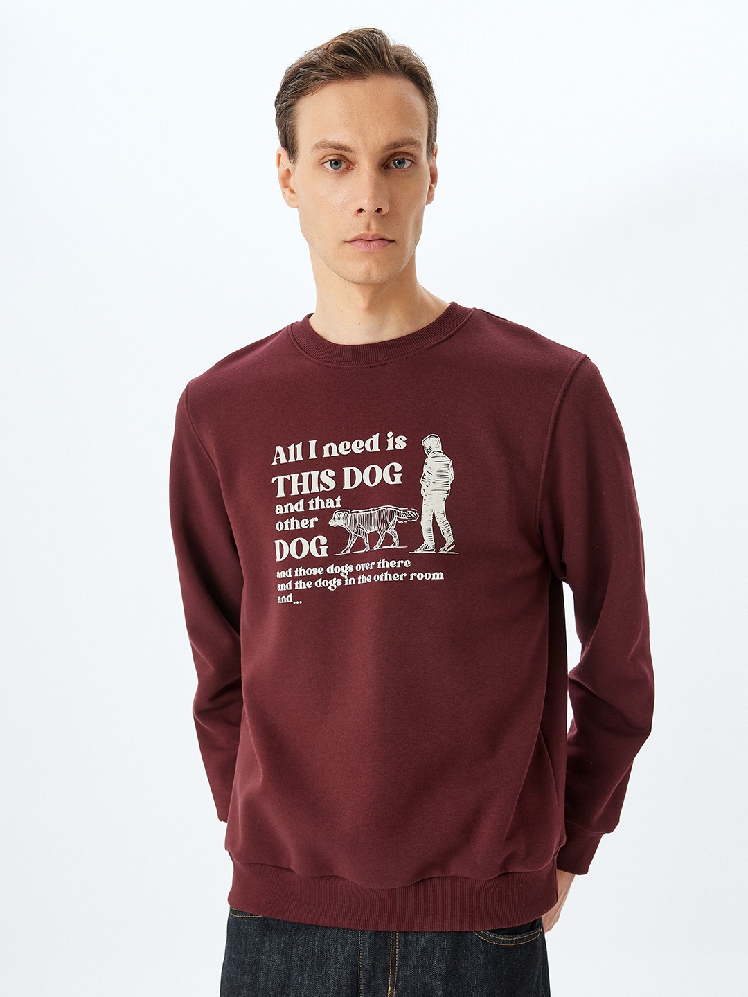 

Koton Men Cotton Alphanumeric Printed Sweatshirt, Maroon