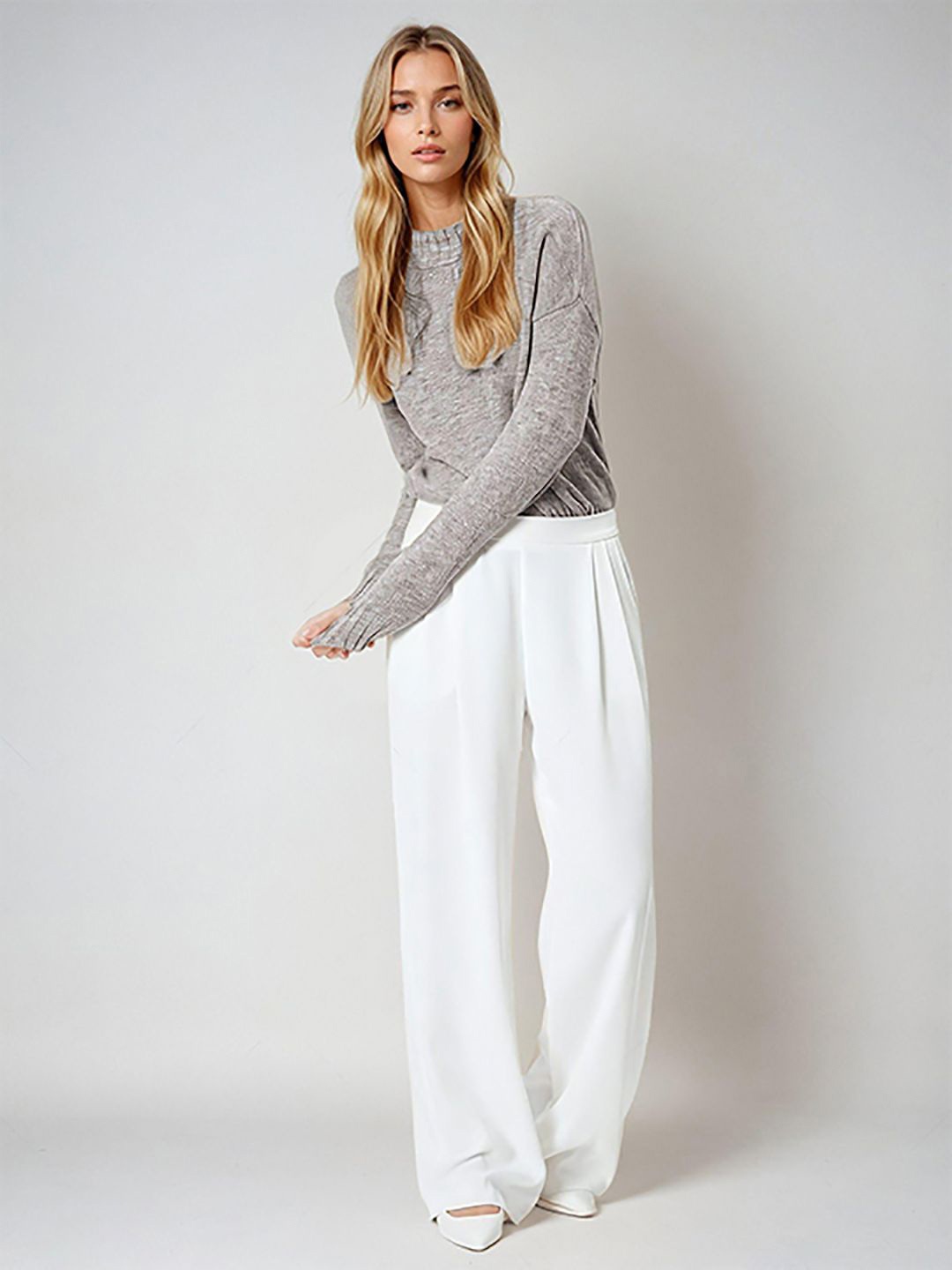 

Stylecast X Kotty Women Cotton Round Neck Pullover Sweaters, Grey