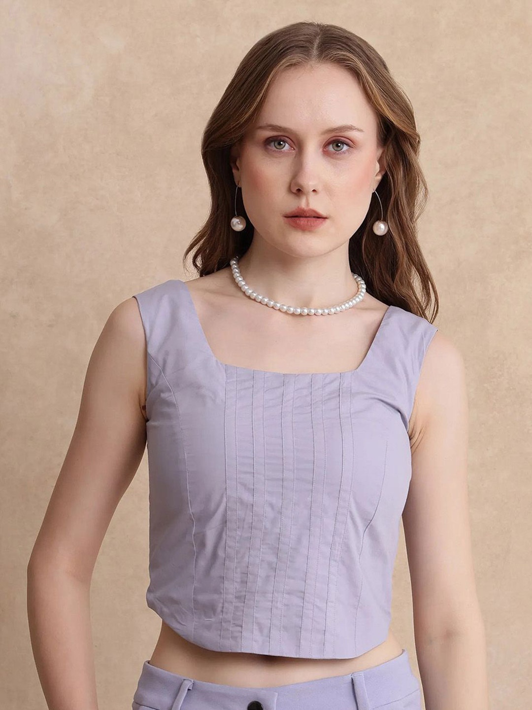 

RAREISM Square Neck Cotton Crop Top, Lavender