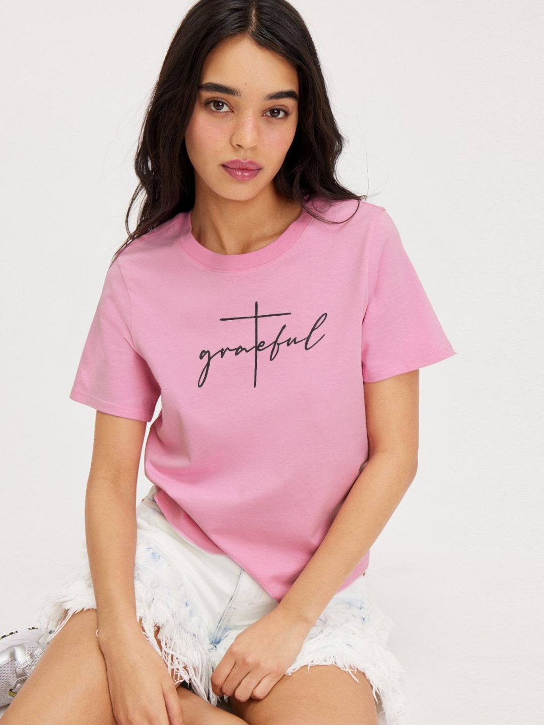 

BOMBAE TEES Women Printed Extended Sleeves Bio Finish Pockets T-shirt, Pink