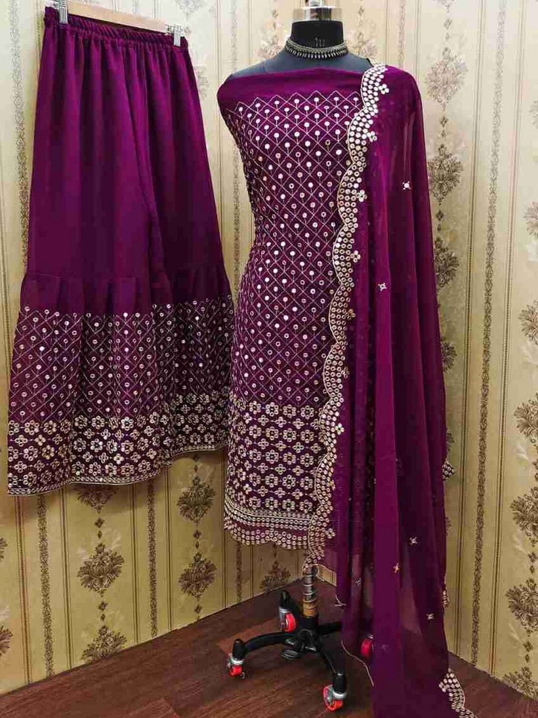 

mimi design Silk Georgette Unstitched Dress Material, Purple