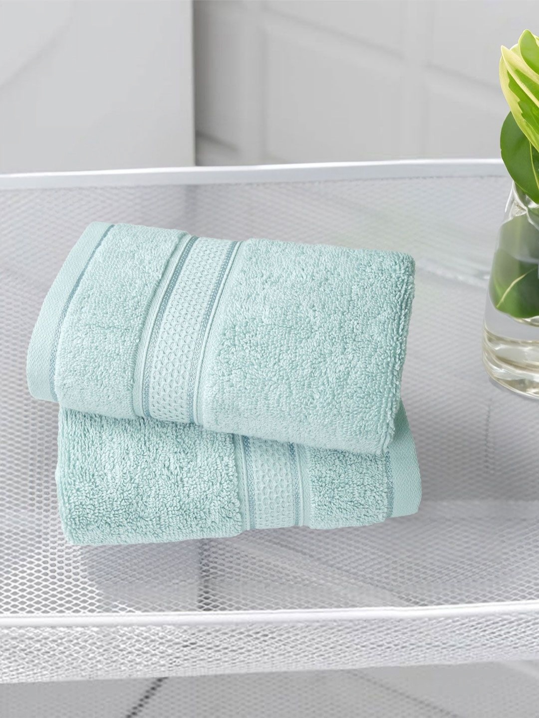 

MYTRIDENT 2-Pcs Aqua Blue 600 GSM Pure Cotton Hand Towels