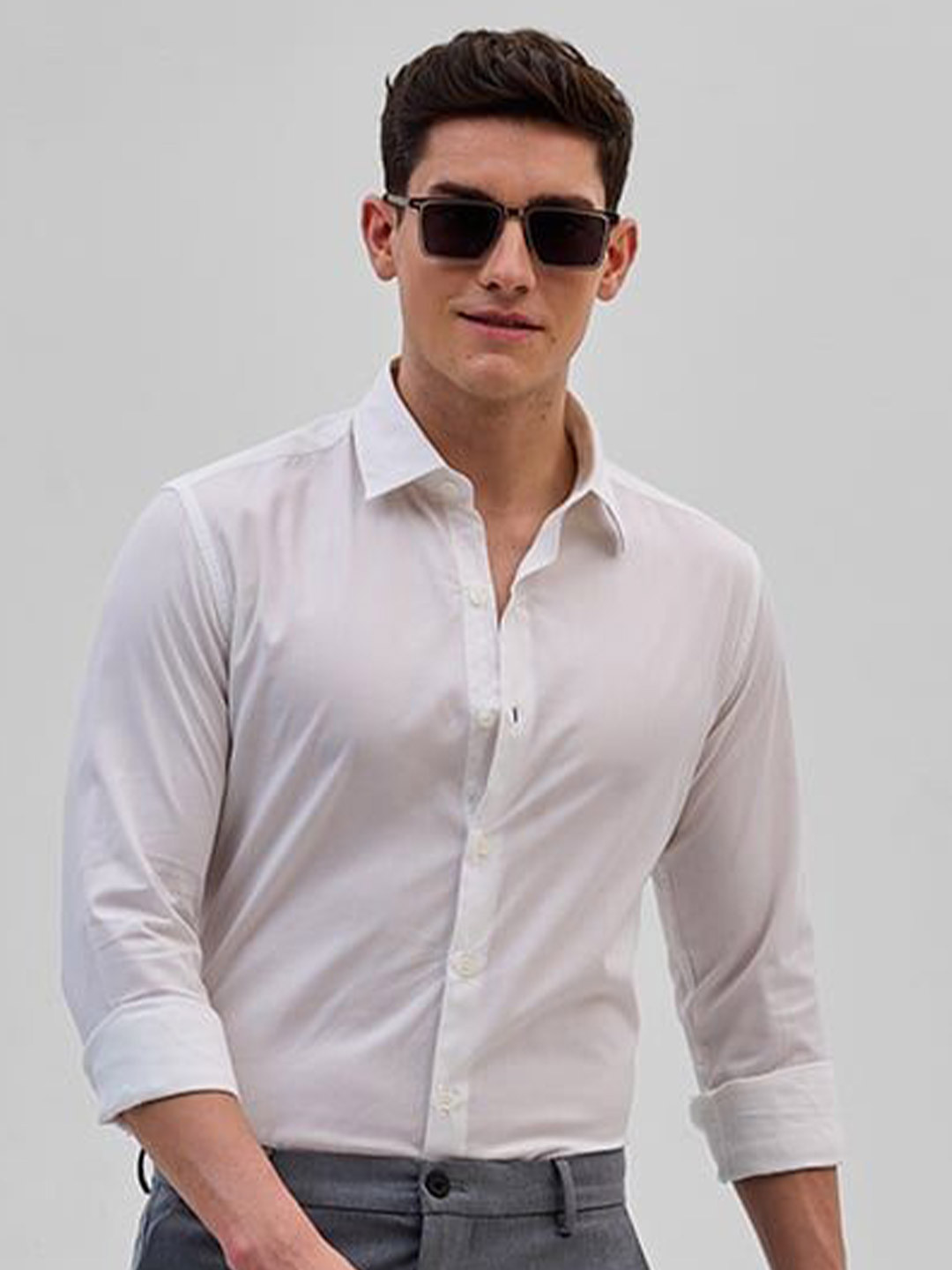 

Snitch Men Smart Spread Collar Textured Cotton Slim Fit Formal Shirt, White