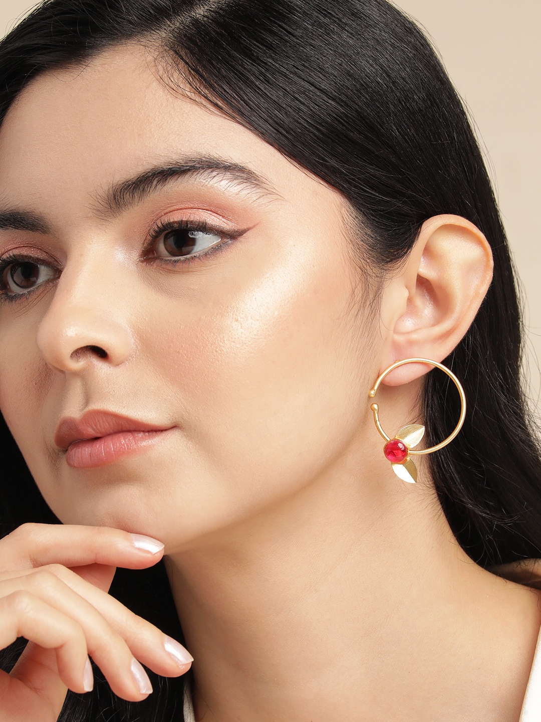 

Anouk Gold Plated Beaded Contemporary Drop Earrings, Red