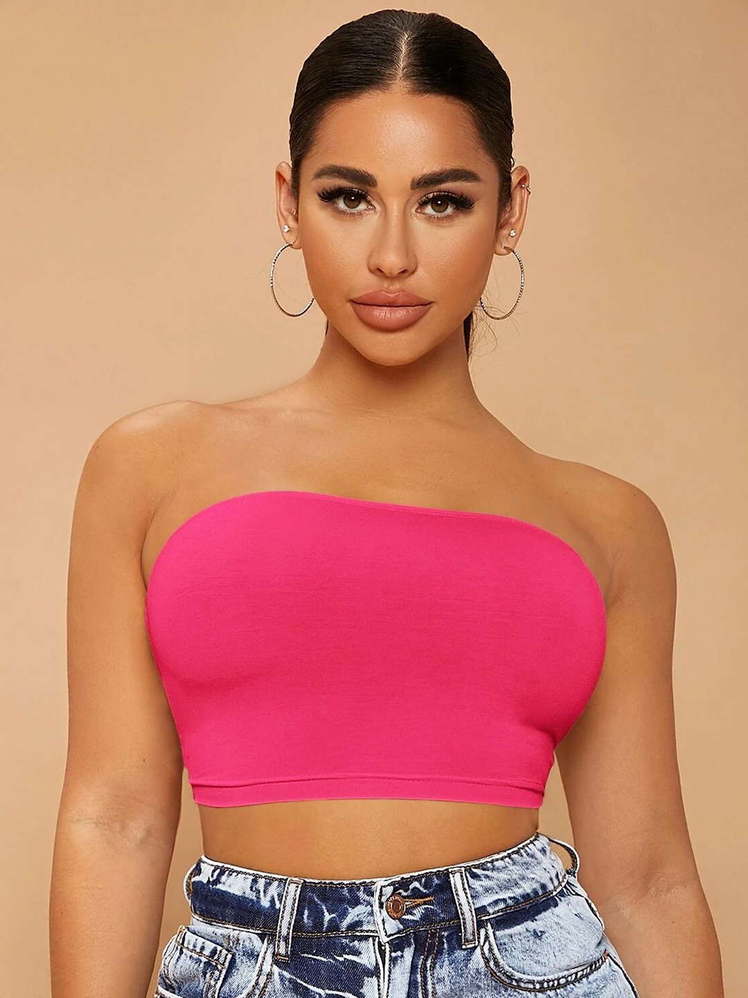 

Stylecast X Slyck Strapless Styled Back Waist Tie-Ups Crop Top, Pink
