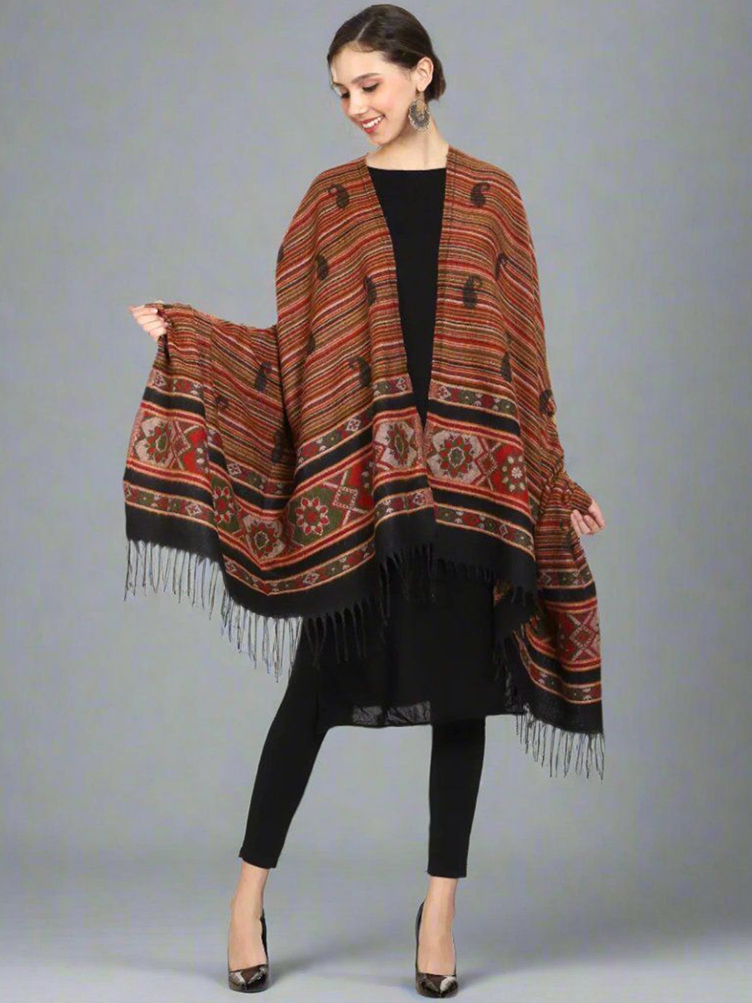 

SWI Stylish Women Paisley Woven Design Shawl, Green
