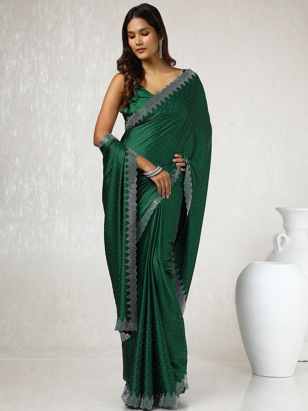

Soch Embellished Beads and Stones Saree, Green
