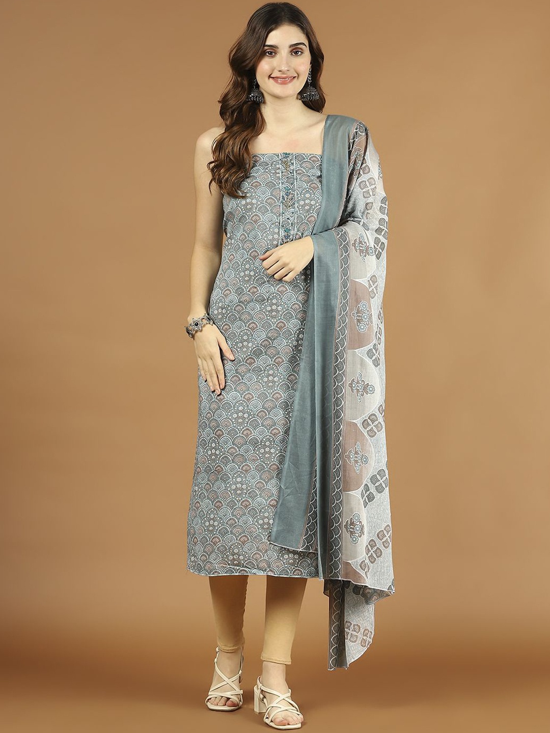 

Meena Bazaar Abstract Printed Cotton Unstitched Dress Material, Grey