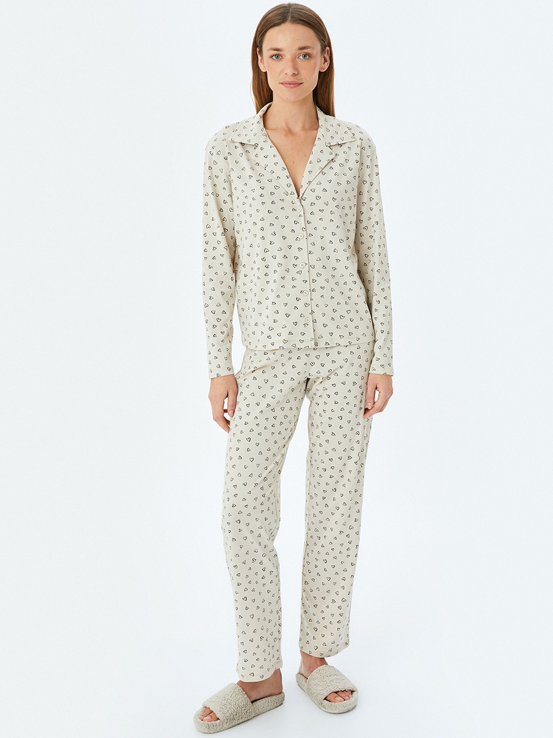 

Koton Women Printed Pure Cotton Night suit, White