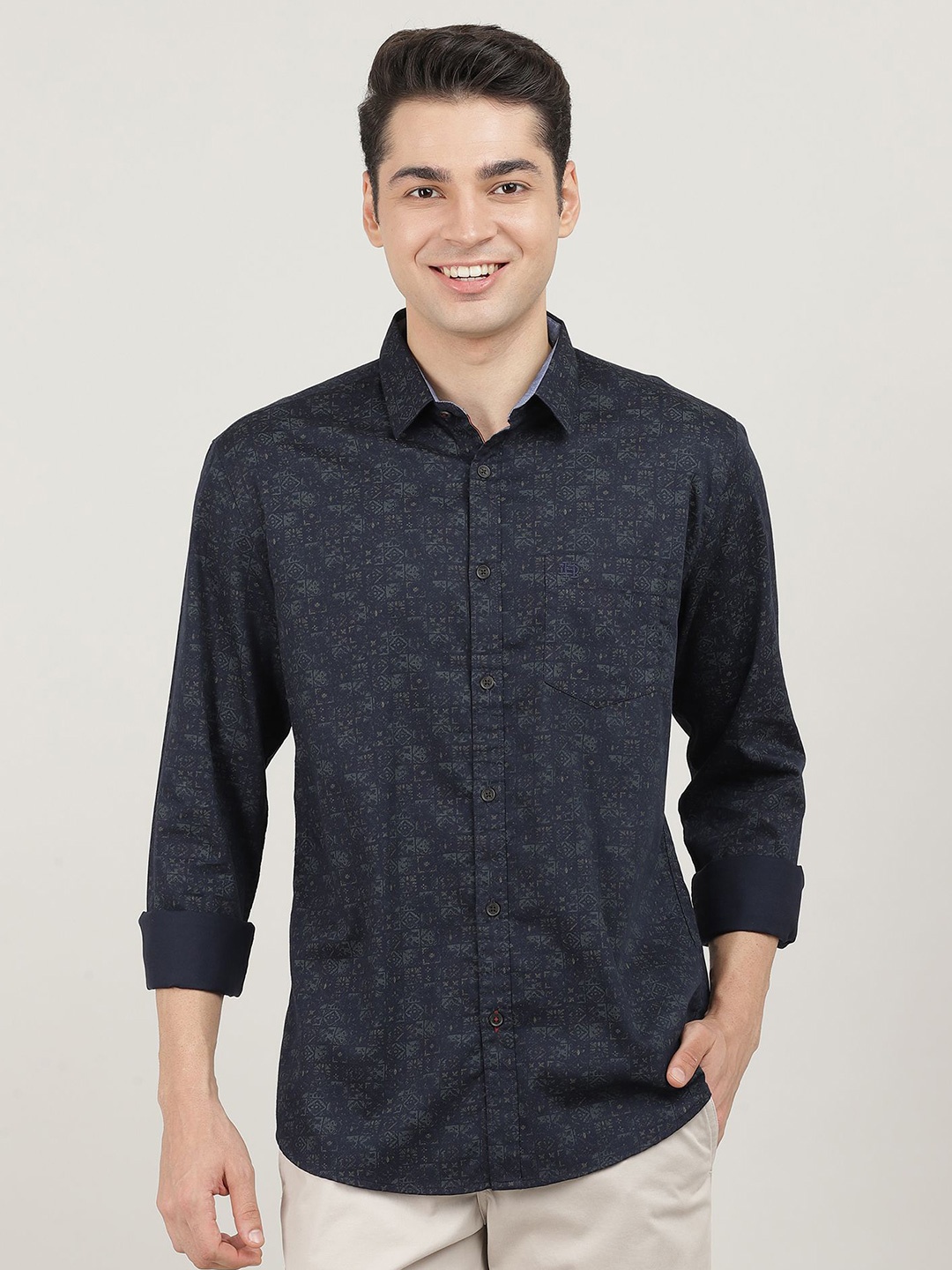 

DRAGON HILL Men Classic Slim Fit Floral Opaque Printed Casual Shirt, Navy blue