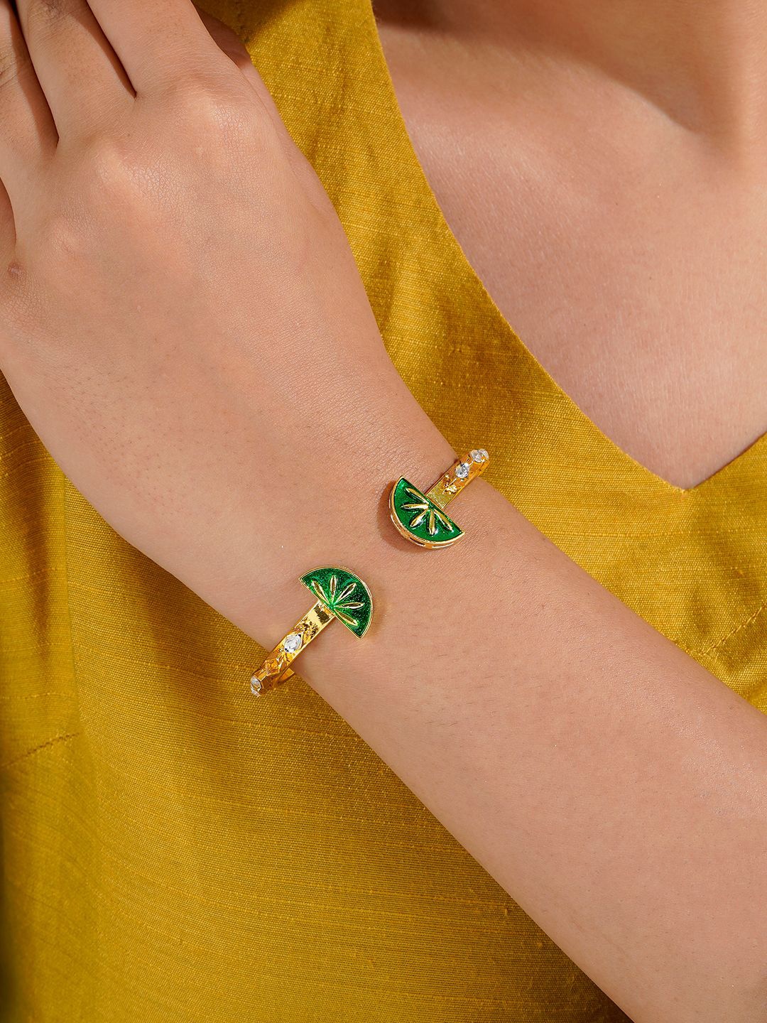 

TEEJH Women Gold-Plated Wraparound Bracelet, Green