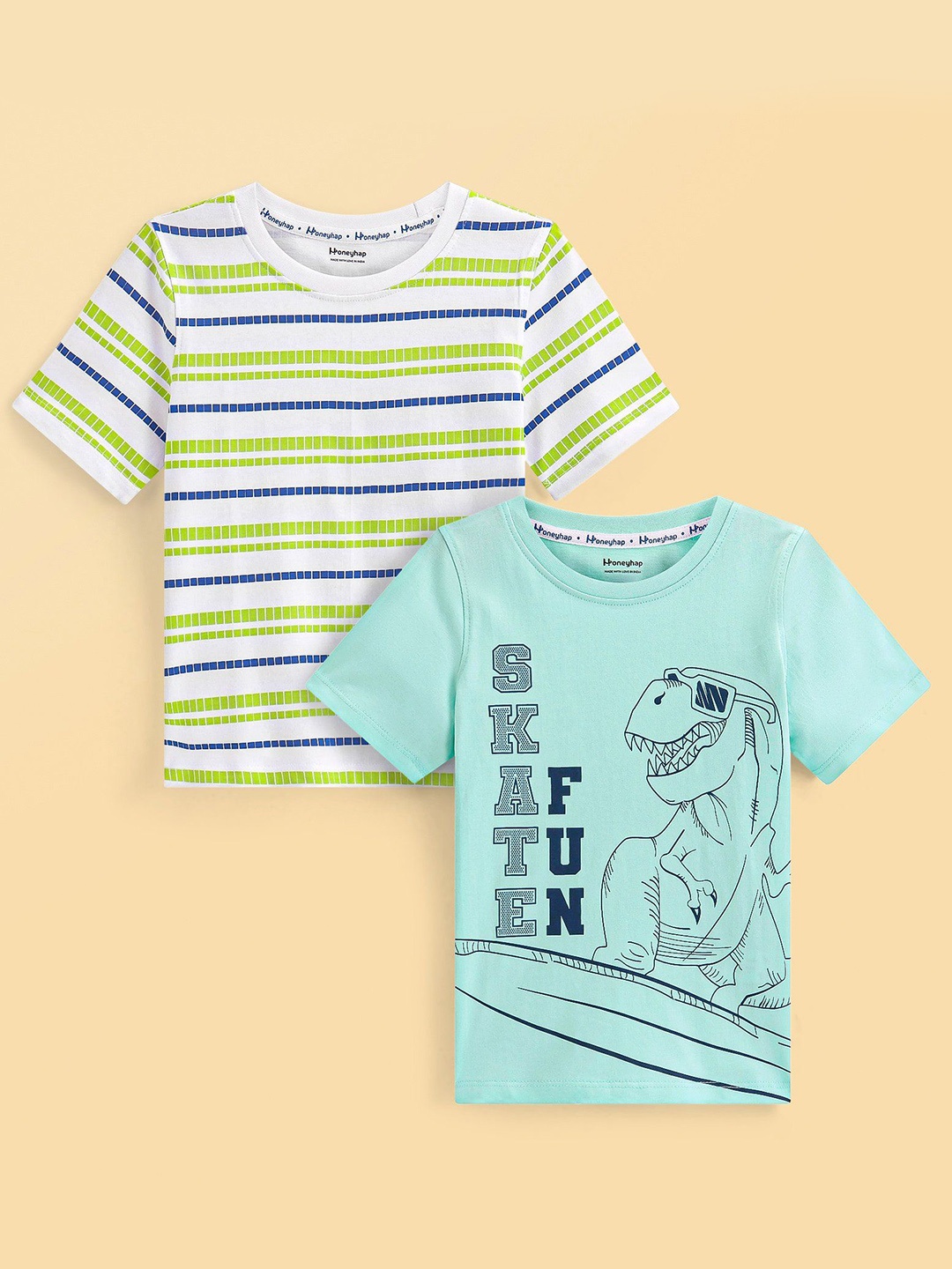 

Honeyhap Boys 2 Printed V-Neck Raw Edge T-shirt, Blue