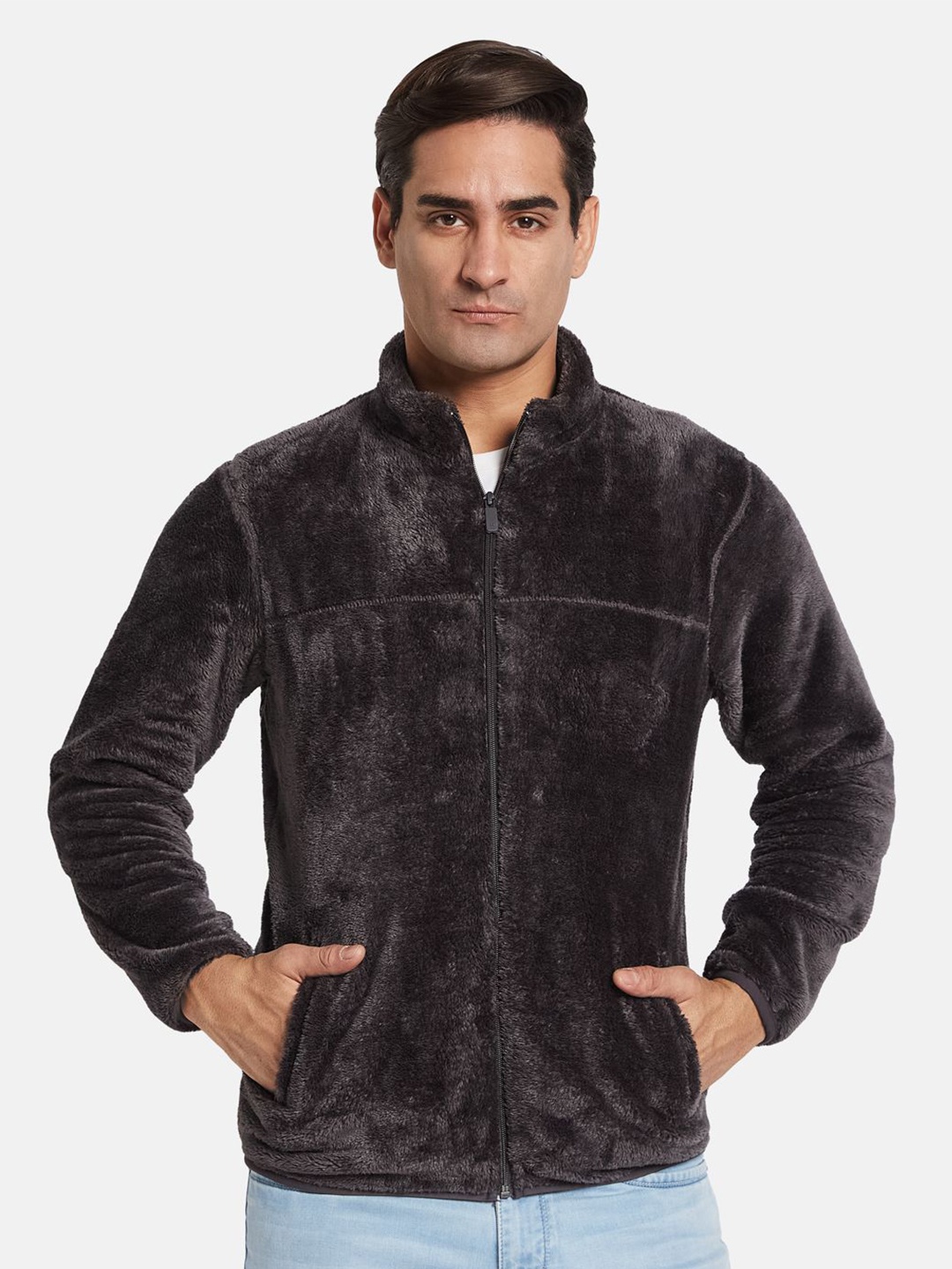 

Octave Men Solid Mandarin Collar Sweatshirt, Charcoal